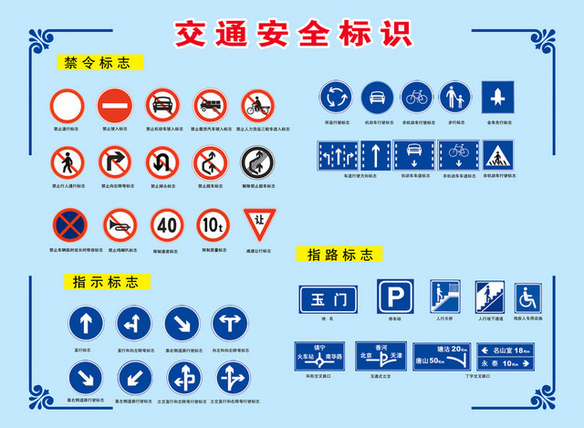 交通安全标志天蓝色标志大全