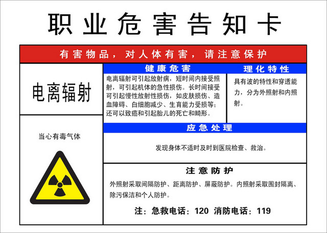 职业危险告知卡电离辐射有毒气体告知卡