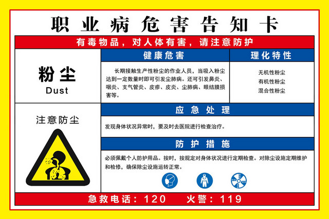 职业危险告知卡粉尘有毒物品防护措施告知卡
