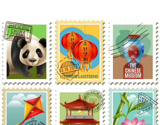 中国风邮票旅游旅行矢量素材