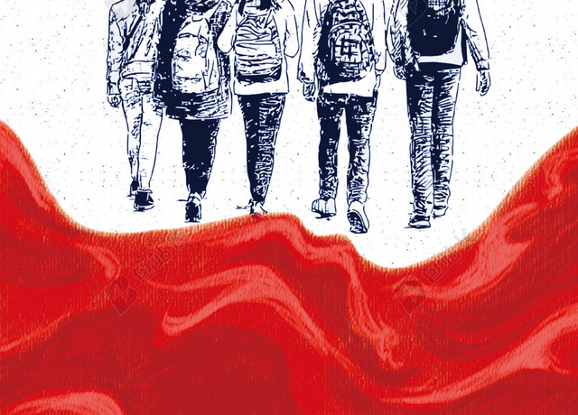 手绘学生插画青春五四青年节海报白色背景素材