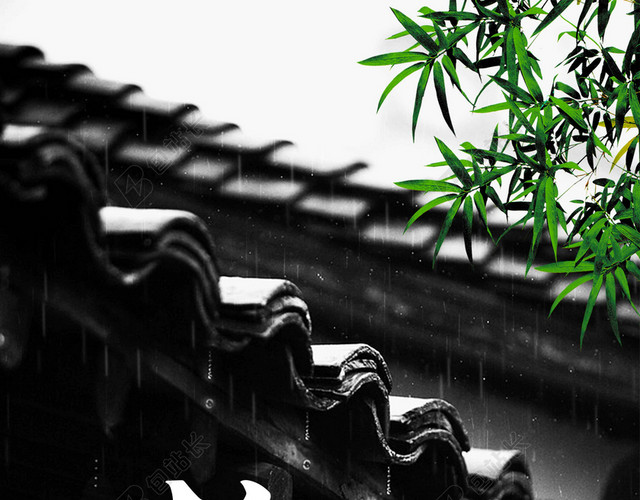 房檐柳树谷雨二十四节气海报背景