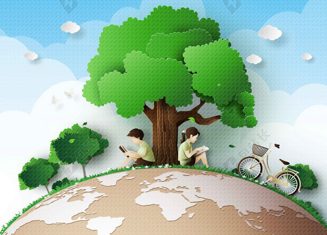 树木地球人物单车世界卫生日4月7日环保海报背景