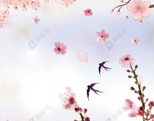 桃花实拍合成海报燕子桃花节旅游宣传海报粉色背景素材
