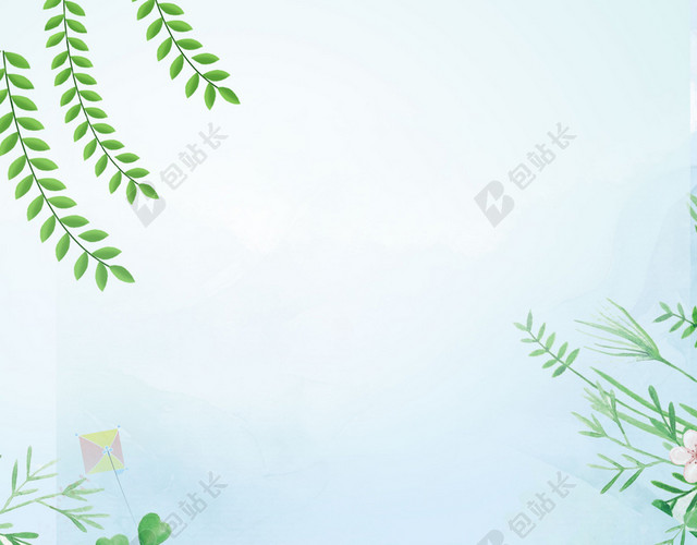手绘卡通小孩草地春天插画4月5日清明节插柳海报绿色背景素材