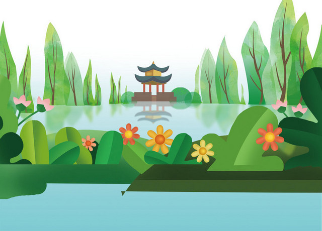 清明节春天踏青背景凉亭素材