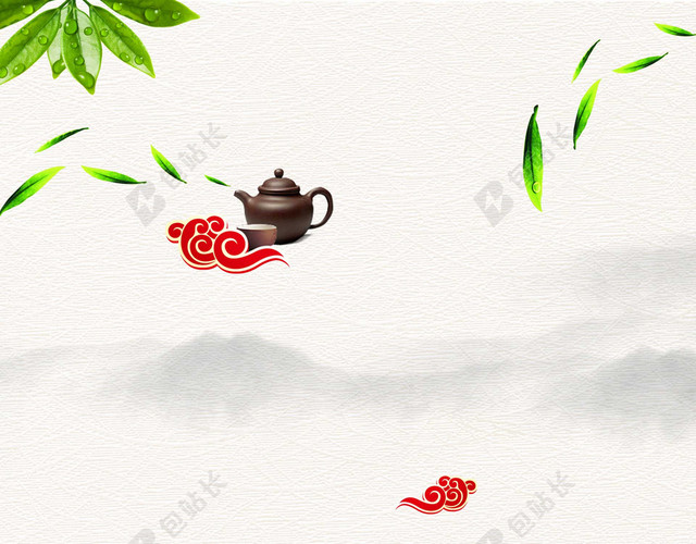 茶桌祥云泡茶春茶茶叶宣传促销白色销海报背景