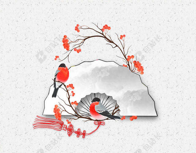 水墨画折扇立夏二十四节气传统节日白色背景中国风海报
