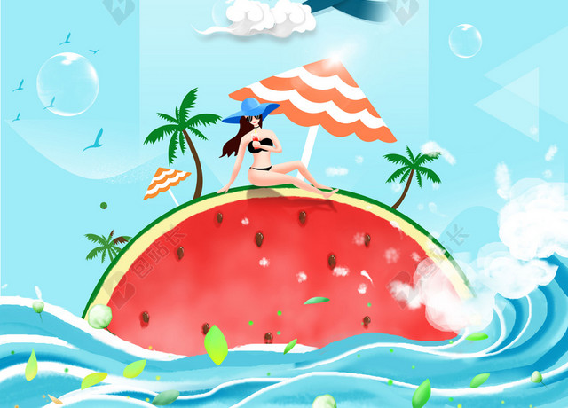 手绘性感美女立夏二十四节气传统节日蓝色背景创意海报