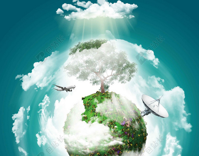 白云地球卡通世界地球日4月22日公益海报背景