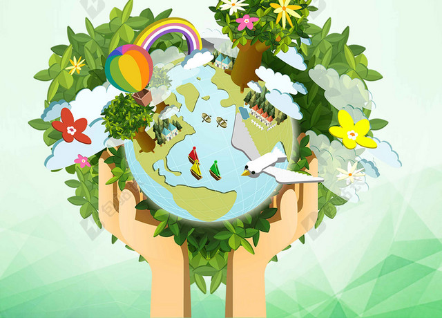 卡通人手树木绿色世界地球日4月22日公益海报背景