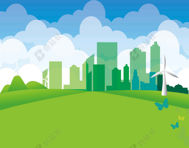卡通城市树木绿色世界地球日4月22日公益海报背景