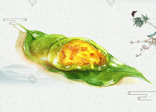绿叶中的青团寒食节青团传统节日绿色背景海报