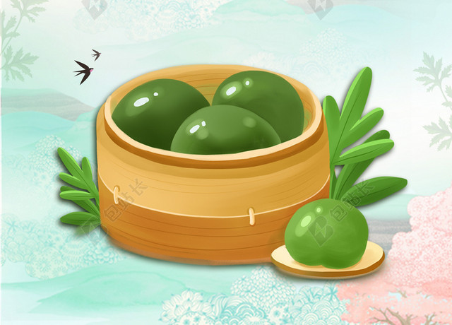 寒食节青团传统节日清明绿色背景海报