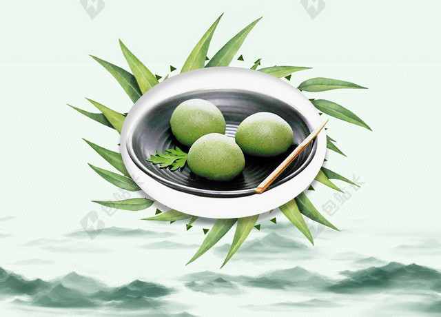 寒食节青团传统节日清明甜点绿色背景宣传海报