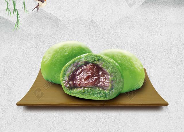 清明美食寒食节青团传统节日白色背景海报宣传画