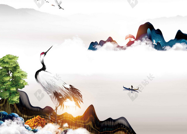 山水动物4月5日清明节春天扫墓插柳中国传统节日海报背景