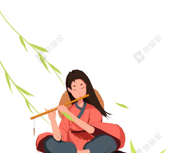 手绘骑牛女孩绿草4月5日清明节春天扫墓插柳中国传统节日海报