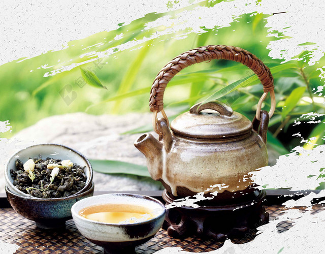茶具风景绿茶新茶春茶上市海报背景
