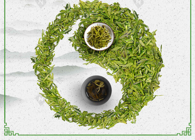 八卦茶叶绿茶新茶春茶上市海报背景