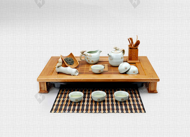 中国风茶具风景绿茶新茶春茶上市海报背景