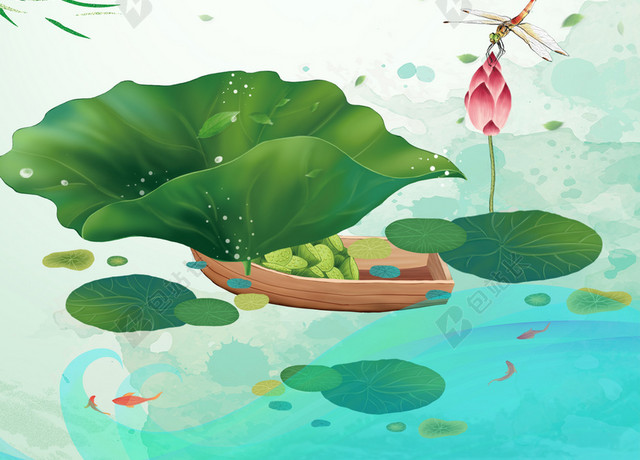 绿色清新荷花立夏二十四节气传统节日宣传海报背景