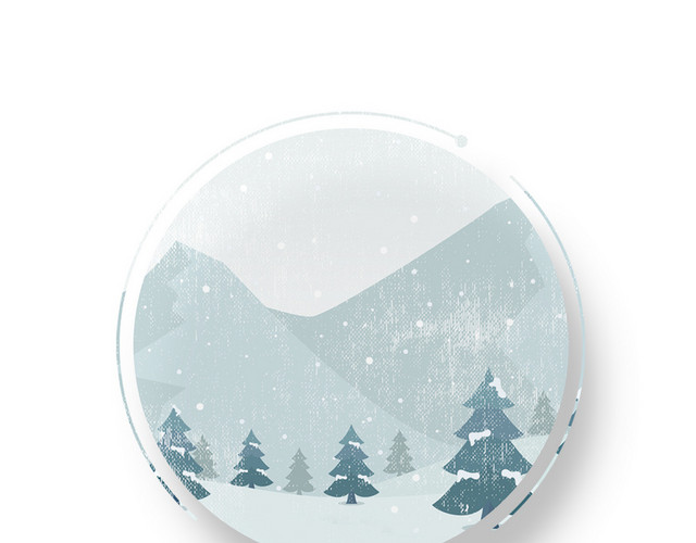 大寒节气雪地雪山圆框PNG素材