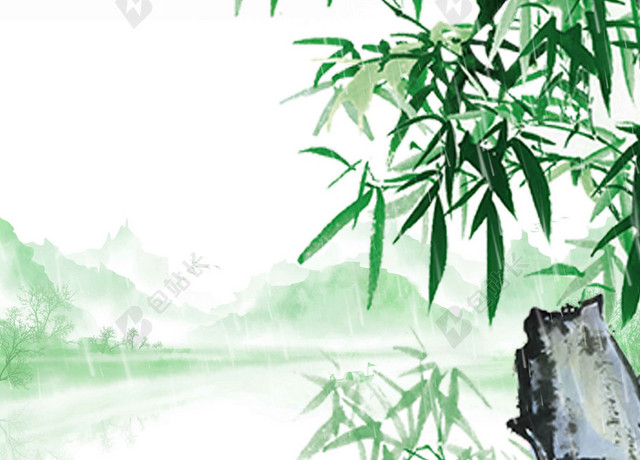 竹子山水谷雨二十四节气海报背景