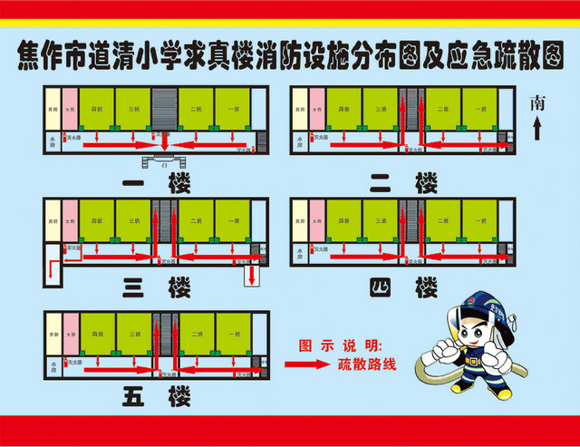 小学教学楼消防疏散图