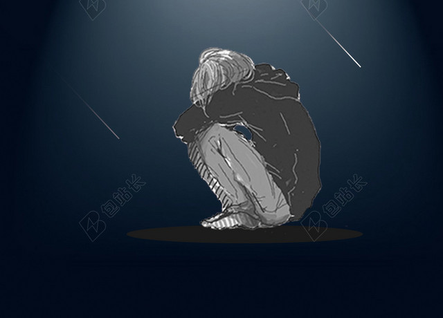 孤单的孩子关爱自闭症儿童健康成长宣传黑色背景海报