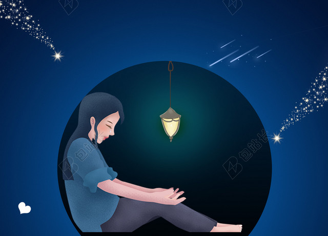 关爱自闭症儿童手绘女孩健康成长宣传蓝色背景海报插画