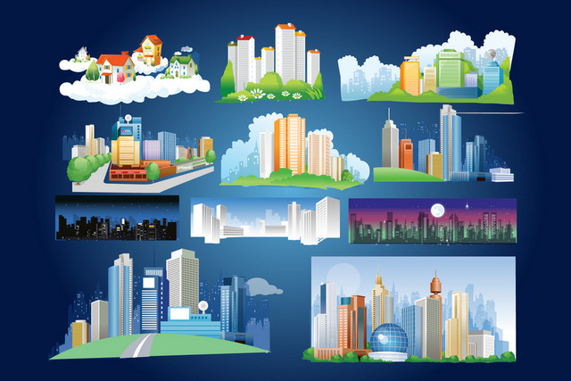 图标建筑城市生活大厦高层公寓矢量图