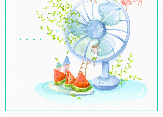 夏天立夏小暑传统节气风扇西瓜PNG素材