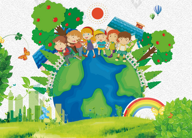 地球花草卡通保护地球世界地球日公益海报背景