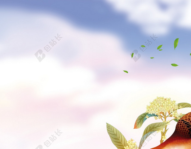 原画彩色渐变大雁燕子鲜花小舟谷雨二十四节气蓝色海报背景
