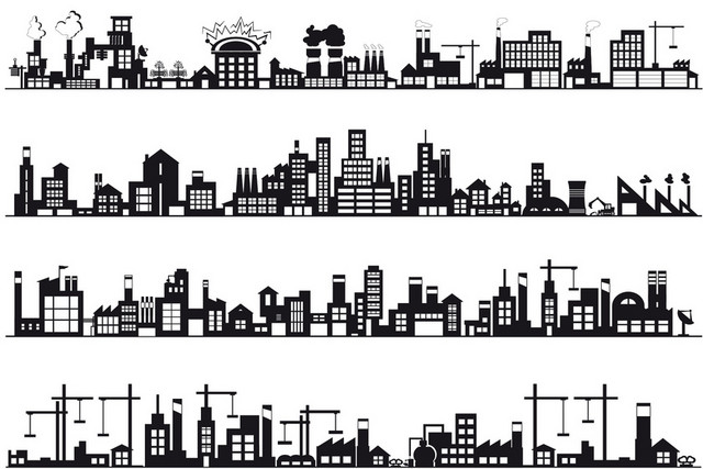 黑白简约钢笔建筑城市生活大厦都市高层公寓矢量图