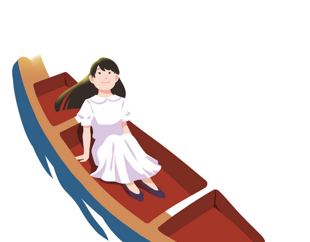 小女孩小船游湖素材