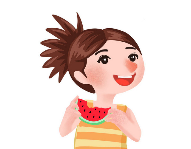 夏天吃西瓜女孩素材