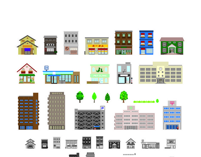 独栋商店街道建筑城市生活大厦都市高层公寓矢量图