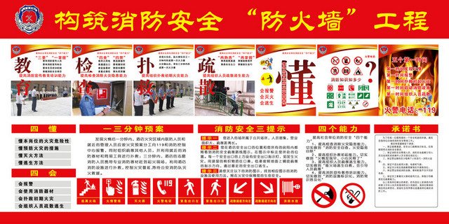 红色构筑消防安全防火墙工程火灾安全标识