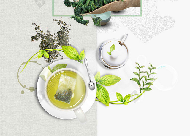 盘子茶具茶叶绿茶新茶春茶上市海报背景