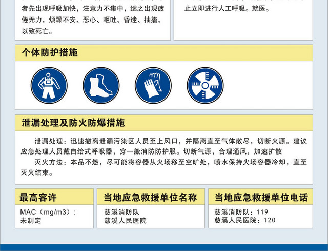 化学品安全标识不燃窒息危险化学品安全周知卡