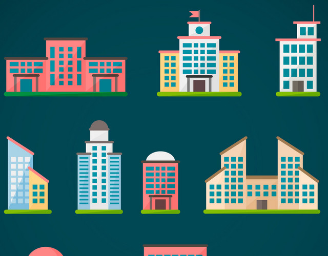 图标建筑城市生活大厦都市高层公寓矢量图