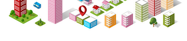 卡通建筑城市生活大厦都市高层公寓矢量图