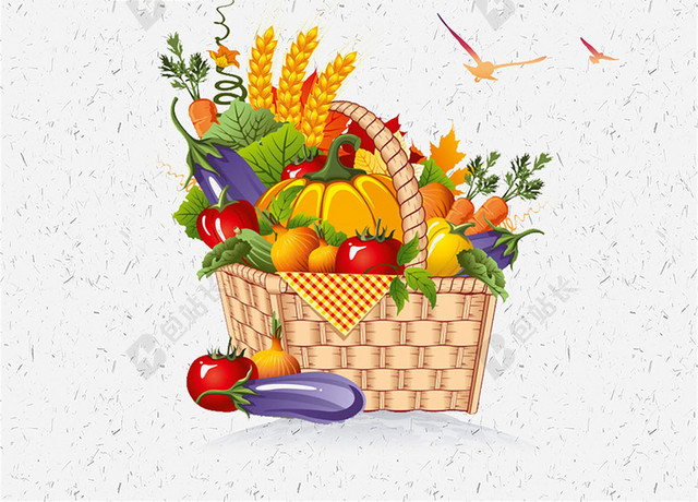 黄色插画篮子蔬菜水果食品安全宣传展板背景