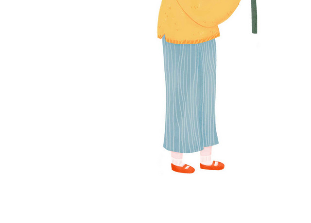 谷雨节气女孩叶片挡雨PNG素材