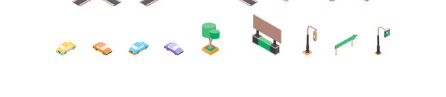 3D立体建筑街道拼图地图建筑城市生活大厦都市高层公寓矢量图