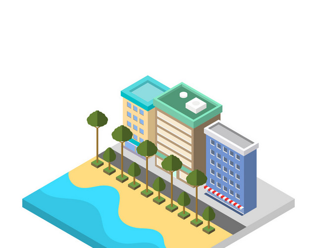 立体建筑海滨建筑城市生活大厦都市高层公寓矢量图