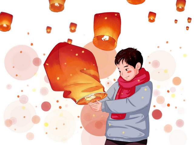 元宵节灯会赏灯放花灯插画人物素材