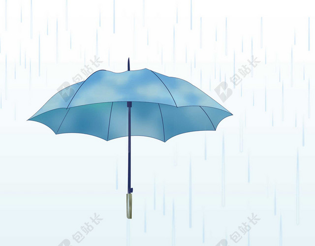 雨中伞水纹绿叶谷雨二十四节气蓝色海报背景